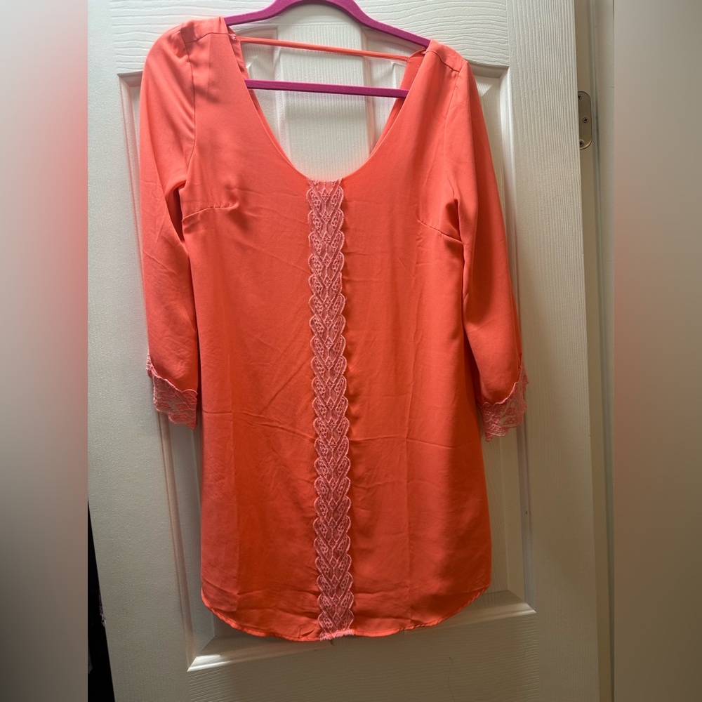 ASTR the Label Coral Pink Lace Trim Shift Dress - Small